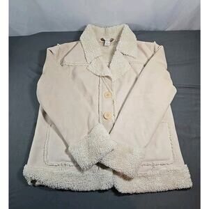 Lucy & Laurel Womens Jacket Faux Suade & Fur Lined Coat Cream size L